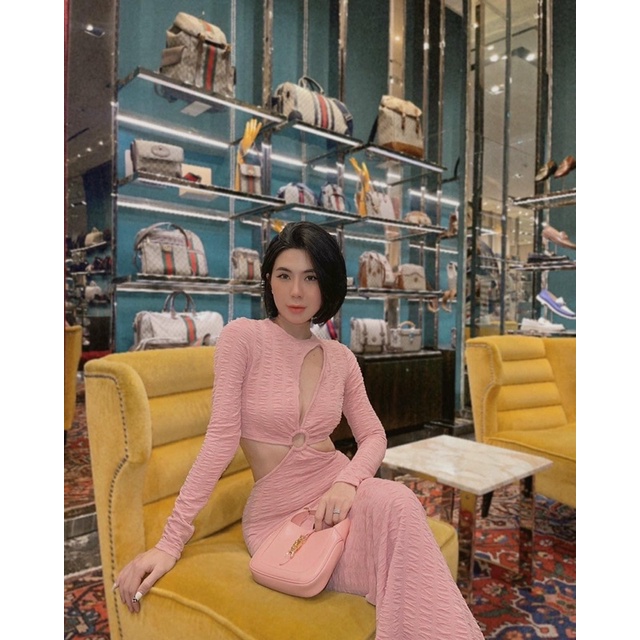 Đầm maxi khoen eo tay dài