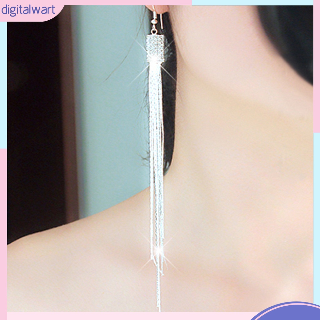 Khuyên tai chuỗi dài tua rua đính đá lấp lánh sang trọng cho nữ