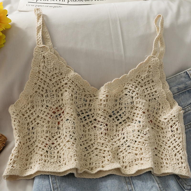 Áo Croptop Dệt Kim Hai Dây Mảnh Cổ Chữ V Thêu Hoa Phong Cách Boho Thời Trang Đi Biển Mùa Hè Cho Nữ