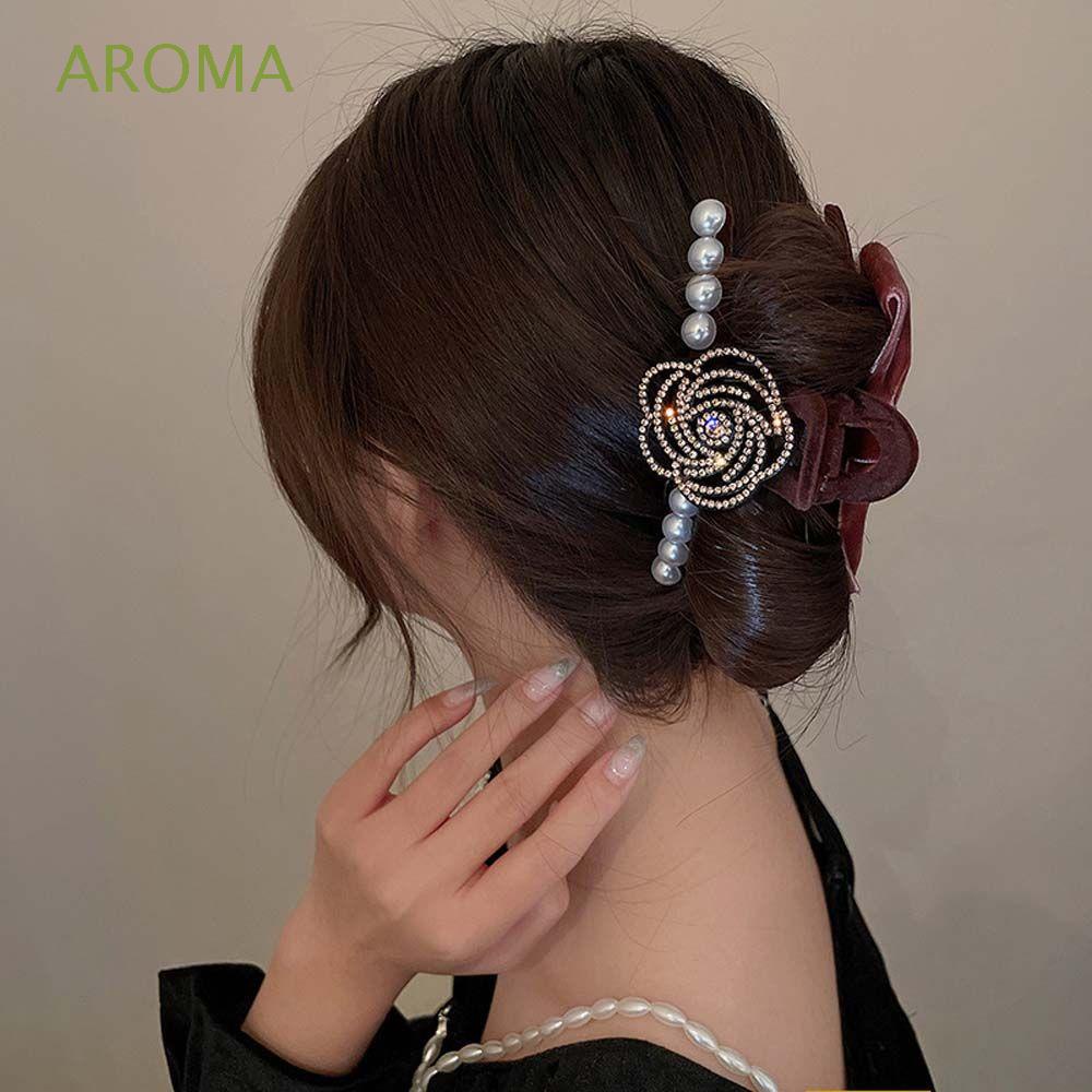 Kẹp tóc nơ nhung đính ngọc trai giả nhiều màu phong cách Hàn Quốc cho nữ