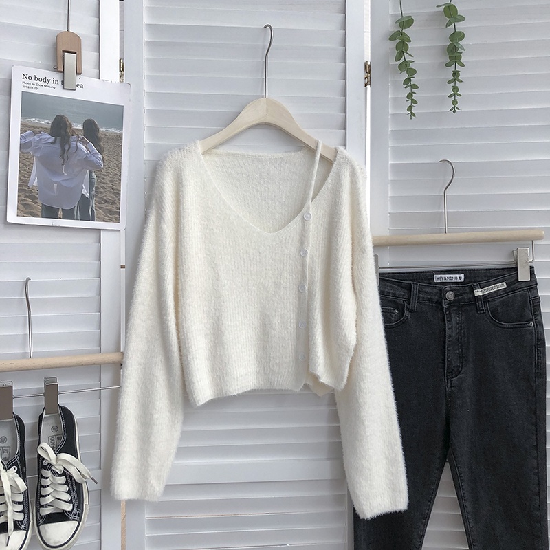 Áo len tay dài cổ chữ V dáng ôm phong cách Hàn Quốc thời trang