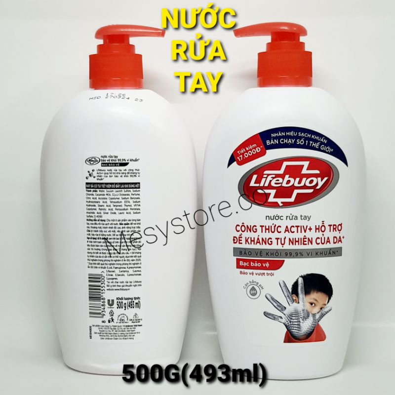 Nước rửa tay Lifebuoy 500G Bạc Bảo Vệ 99,9%