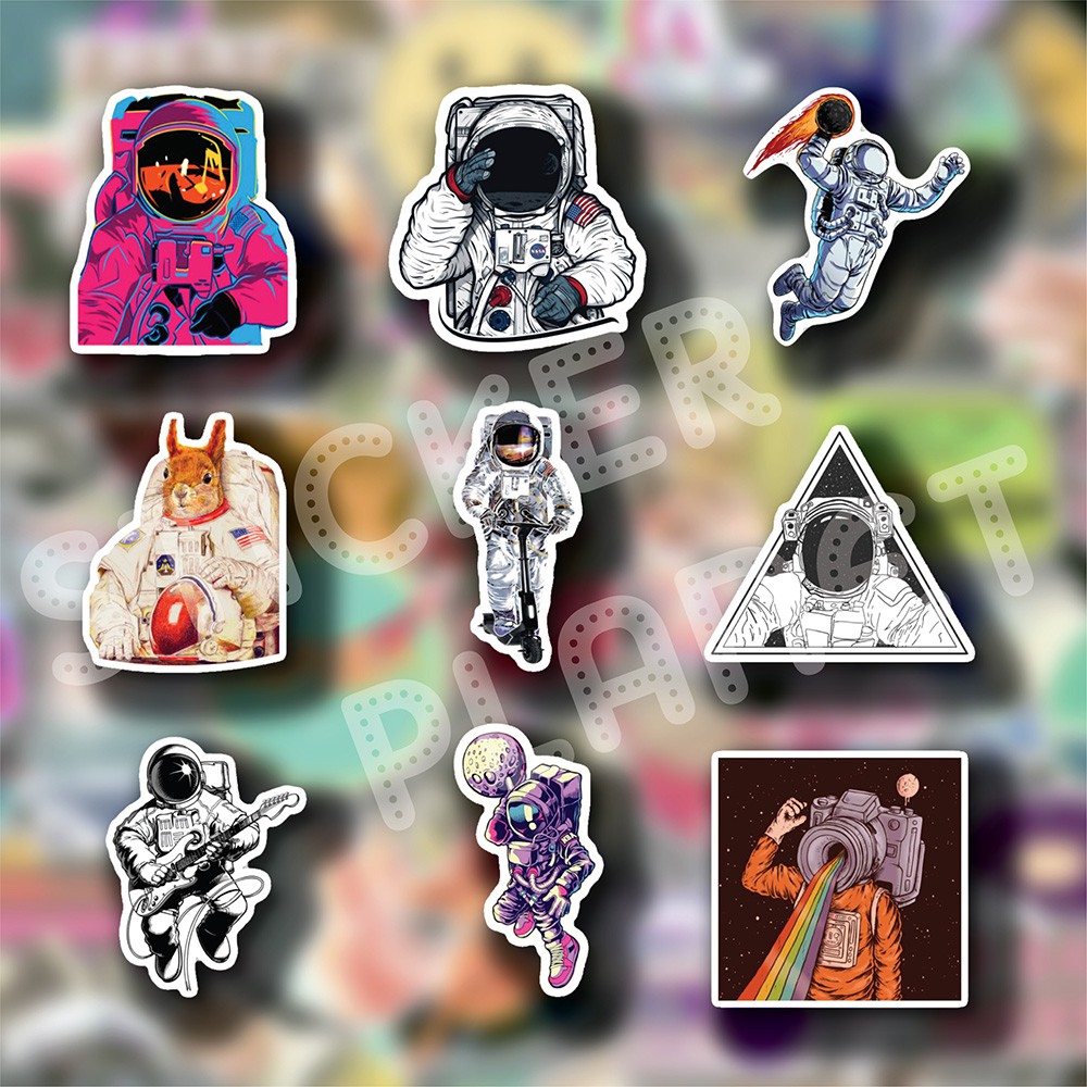 Bộ sticker chống thấm nước trang trí mũ bảo hiểm, laptop chủ đề phi hành gia