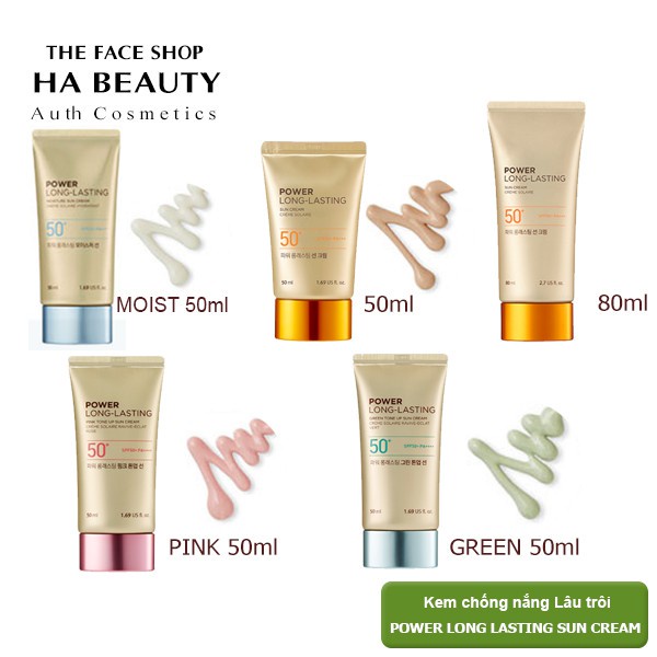 Kem chống nắng dưỡng da The Face Shop Hà Beauty trang điểm lâu trôi Natural Sun Eco Power Long Lasting SPF50+PA+++ 50ml