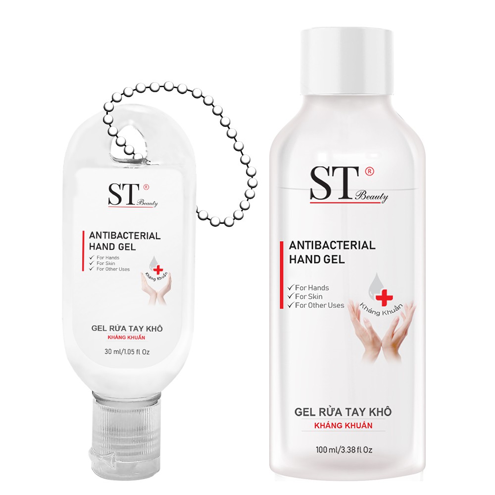 Combo gel rửa tay khô st beauty 100ml và gel rửa tay khô st beauty kiểu móc khóa gắn vào chùm chìa khóa xe & nhà 30ml