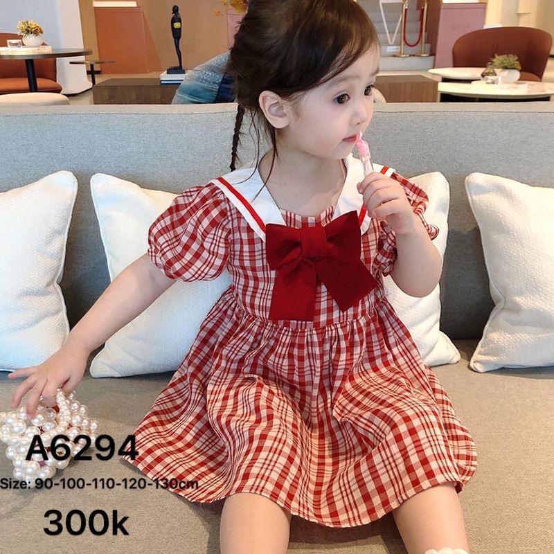 Váy bé gái kẻ sọc đỏ