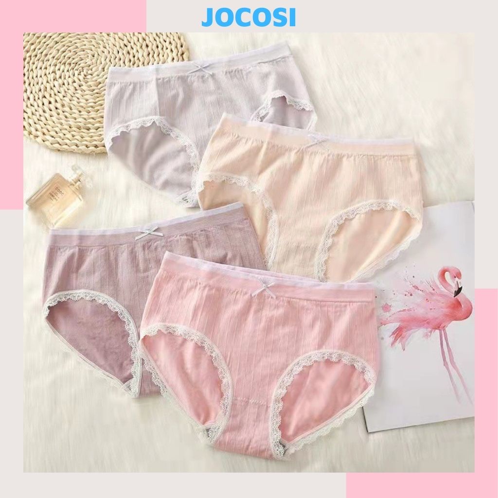 Quần lót nữ cotton ren viền sexy kháng khuẩn khử mùi, Quần chíp nữ đính nơ cute dễ thương JOCOSI L1236