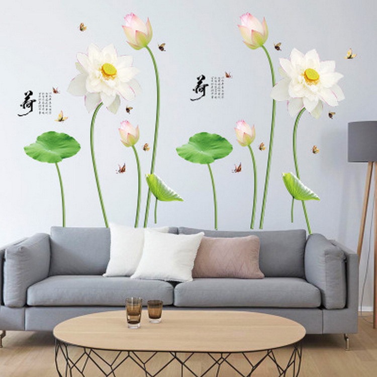 Tranh dán tường 3D Hoa sen trắng