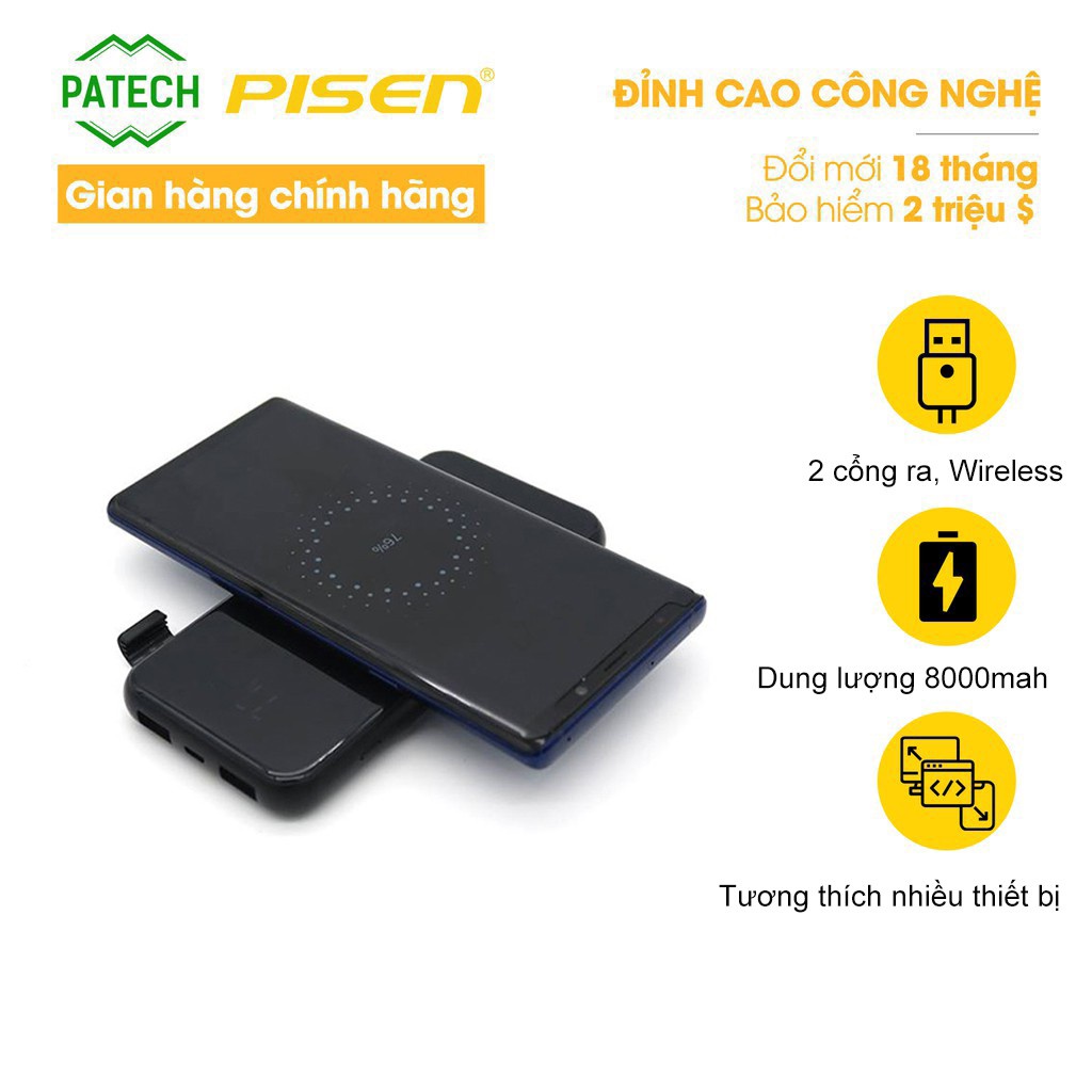 Sạc dự phòng Pisen Wireless 8000mAh (Dual Mode, Dual USB 2A Smart, LED) - Hàng Chính hãng