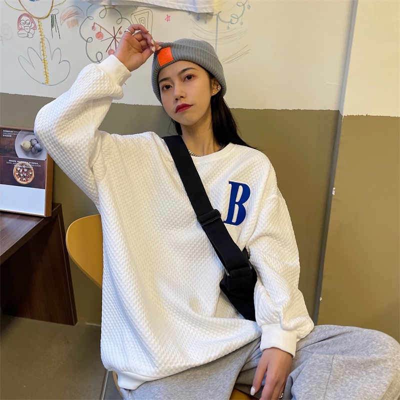 【ZHELIHANGFEI】Áo Thun Tay Dài Cổ Tròn Form Rộng Họa Tiết Kẻ Sọc Hợp Thời Trang