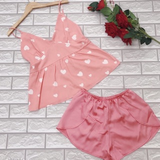 [Clip Mặc Thật] Bộ Ngủ 2 Dây Lụa Phối Satin