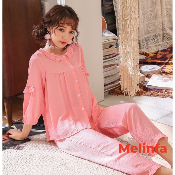 Bộ đồ ngủ nữ cao cấp không nhăn, bộ Pyjamas mặc nhà tay lửng, quần dài vải Tencel lụa phong cách trẻ trung mã VABD0198