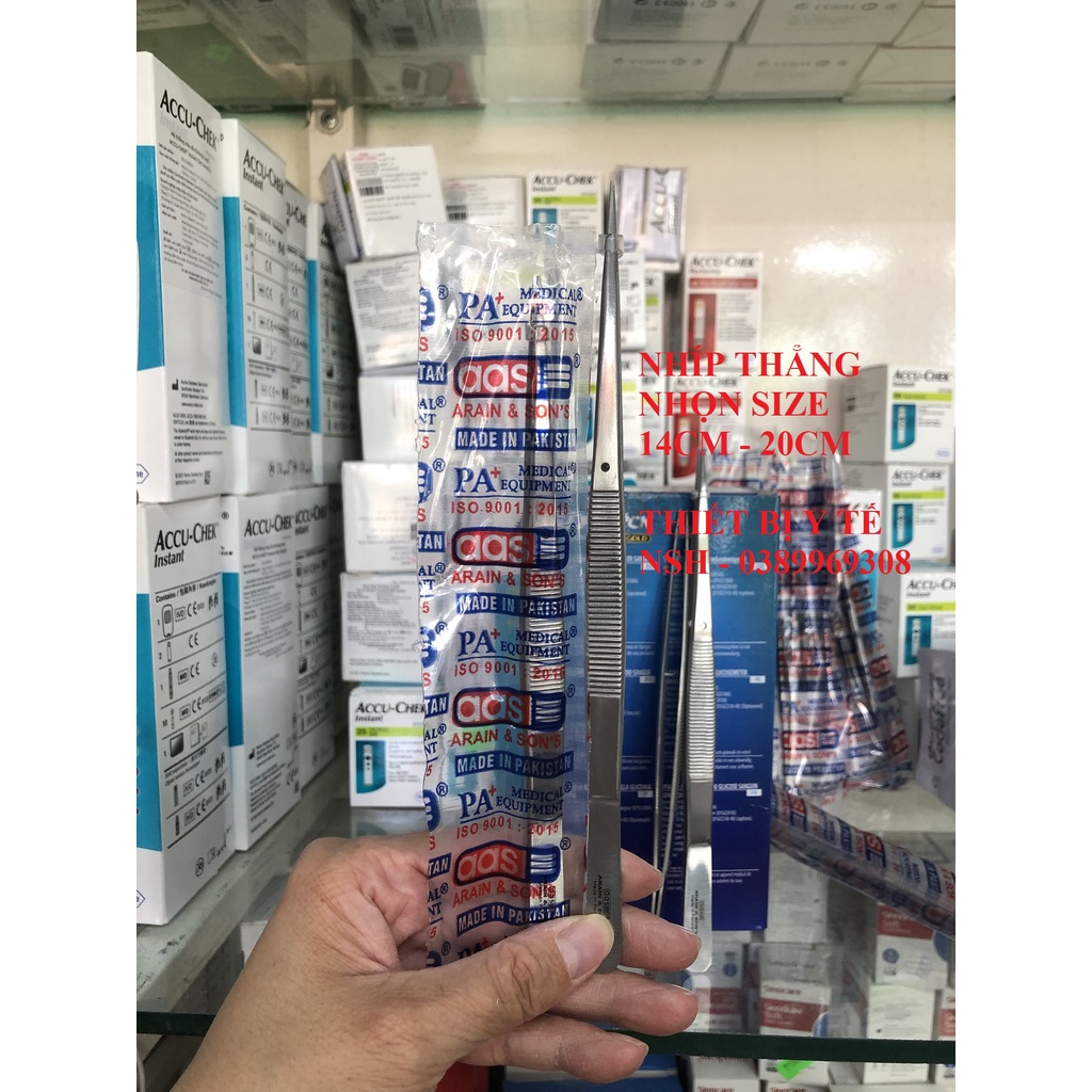 ❤️ Nhíp phẫu tích nỉa y tế thẳng hai đầu nhọn không mấu gắp linh kiện size 14cm 16cm 18cm 20cm hàng Pakistan