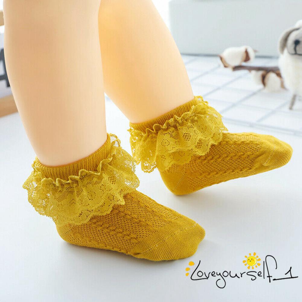 Vớ Cotton Phối Ren Thoáng Khí Dễ Thương Cho Bé Gái 1 Màu Lựa Chọn
