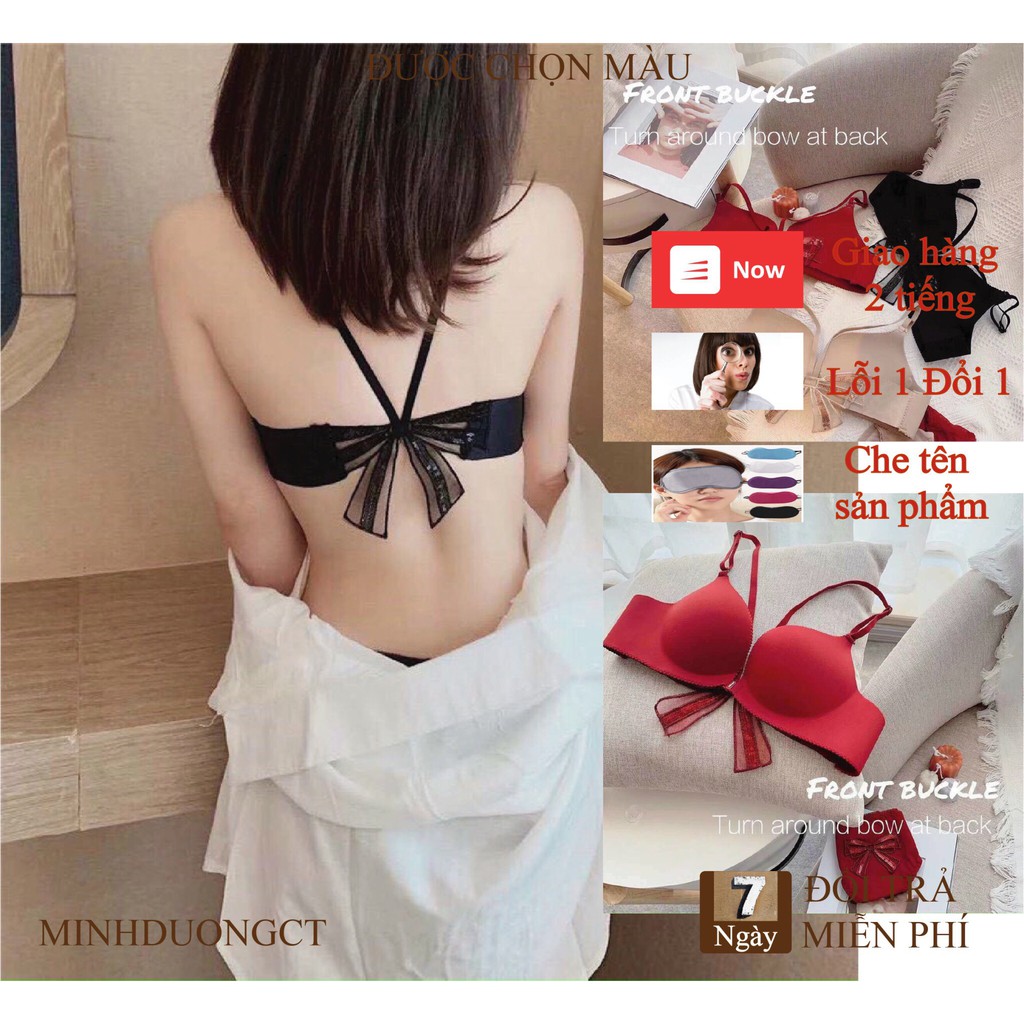 Áo Lót Su  Không Gọng Cài Trước Phối Nơ Xinh Sau Lưng- Áo Ngực Cài Trước, Nơ Lưng Nâng Đẩy