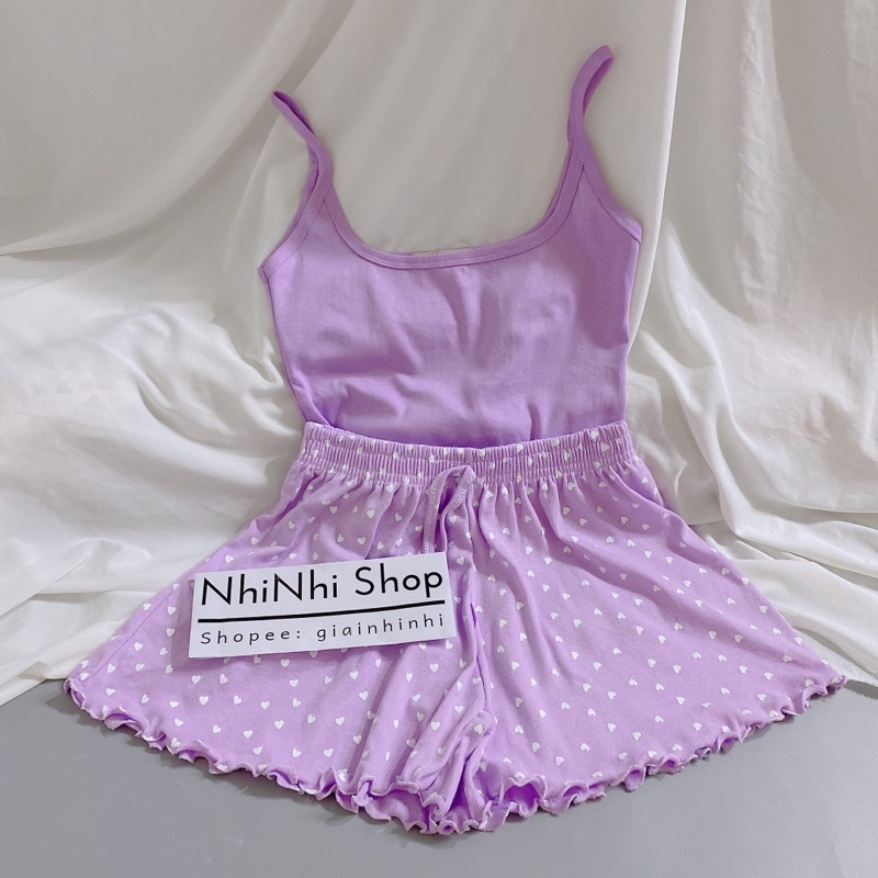 Bộ ngủ 2 dây sexxy tím nhạt siêu đẹp, Sét đồ mặc nhà hai dây siêu mát CS0084 - NhiNhi Shop