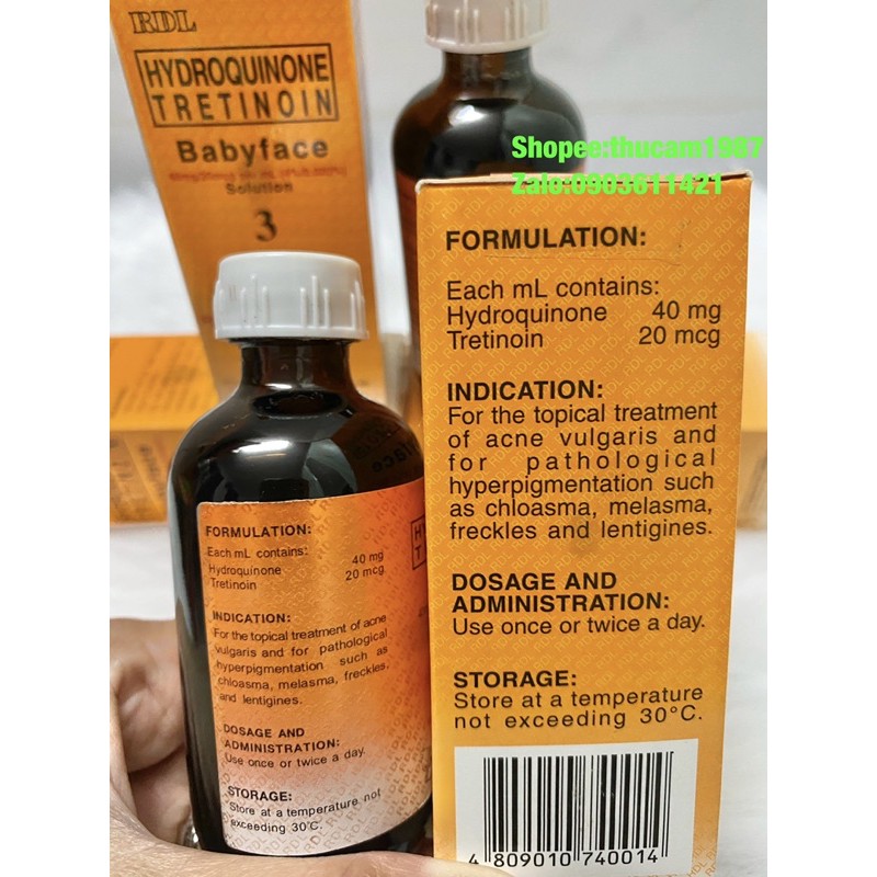 toner RDL tẩy tế bào chết , loại bỏ mụn ,thâm, nám , tàn nhang,  thâm do mụn hydroquinone, tretinoin babyface 3 , 60ml. | BigBuy360 - bigbuy360.vn