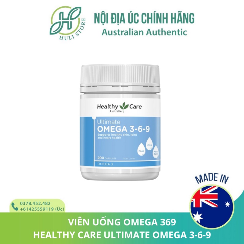 OMEGA 369 DẦU CÁ HỒI + DẦU HẠT LANH + TINH DẦU HOA ANH THẢO Healthy Care Omega 369 200 viên