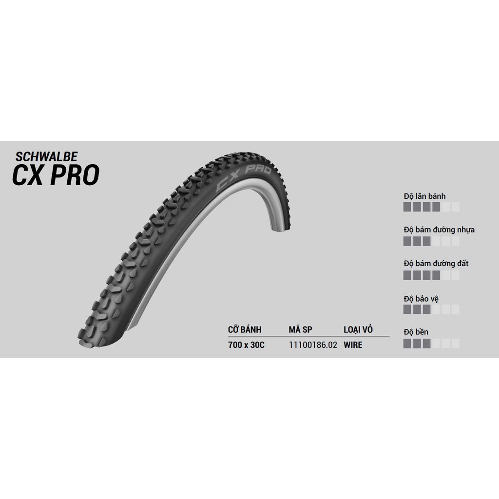 [CHÍNH HÃNG] Vỏ / Lốp xe đạp không gấp Schwalbe CX Pro Tire 700 x 30C (30-622) (1 cái)