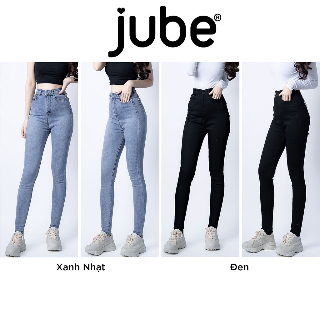 Quần Jean Nữ Lưng Cao JUBE Vol.1, Quần Bò Nữ Skinny Trơn Cắt Gấu Phom Dài Vải Jean Co Giãn Hack Dáng, BST Signature Jean