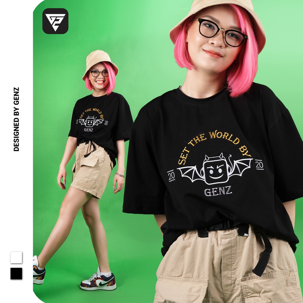 Áo thun tay lỡ GENZ phông Unisex nam nữ Premium Cotton oversize form rộng Devil Mascot