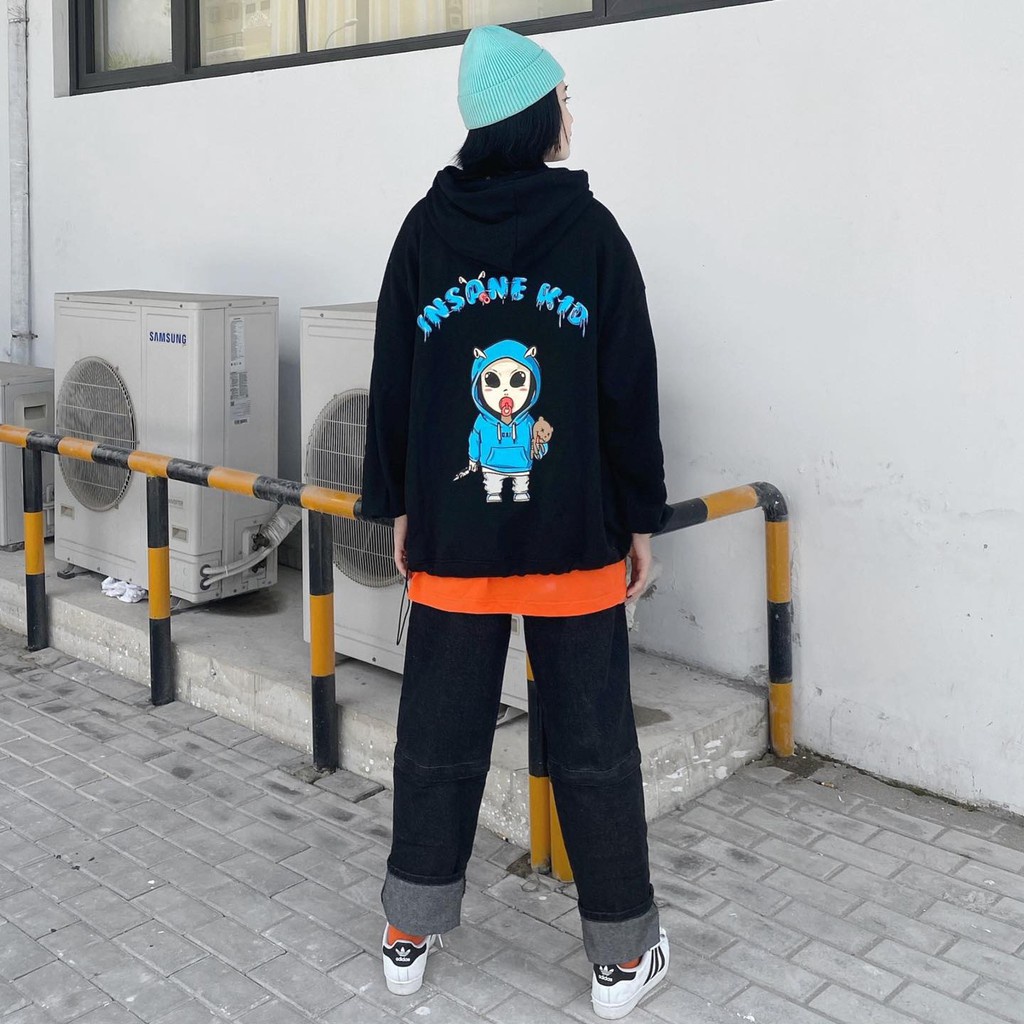 ÁO Hoodie Form Rộng INSANE KID Unisex Hot Trend XANH COBAN ĐEN