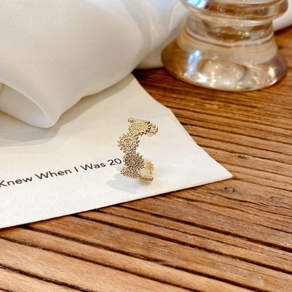 Nhẫn Hở Đính Đá Zircon Hình Hoa Hướng Dương Thời Trang Cổ Điển Cho Nữ