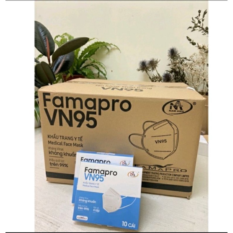 [Khẩu trang y tế Famapro VN95, Màu trắng] Thùng 500 chiếc khẩu trang y tế, 4 lớp kháng khuẩn