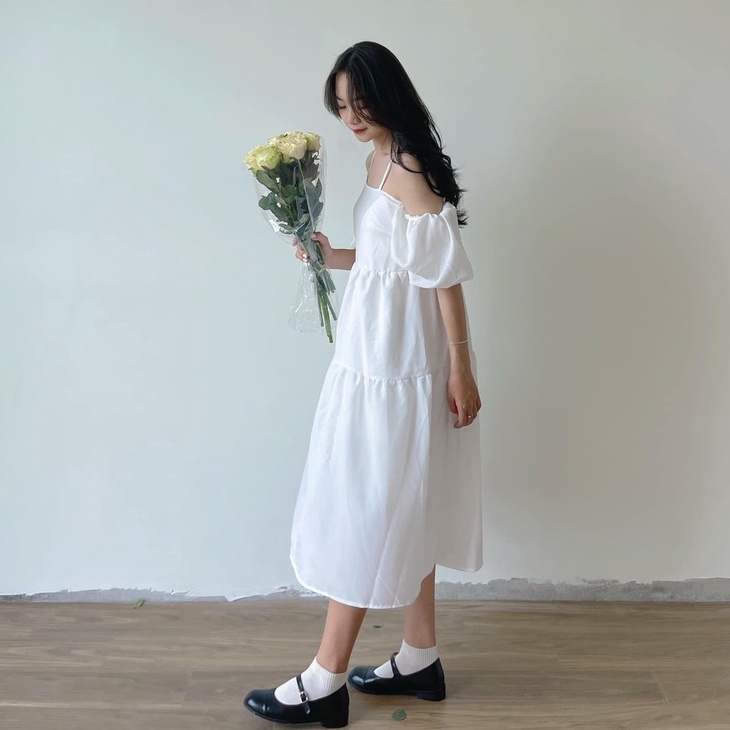 Đầm Babydoll 2 Dây Cột Nơ Tay Bồng Tháo Rời Phối Nhiều Kiểu, Labibi
