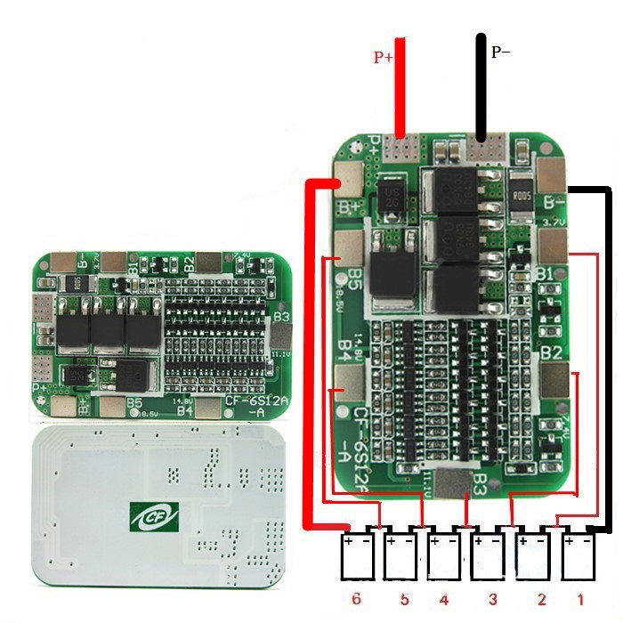 Mạch sạc và bảo vệ pin lithium 6 cells 15A-B8