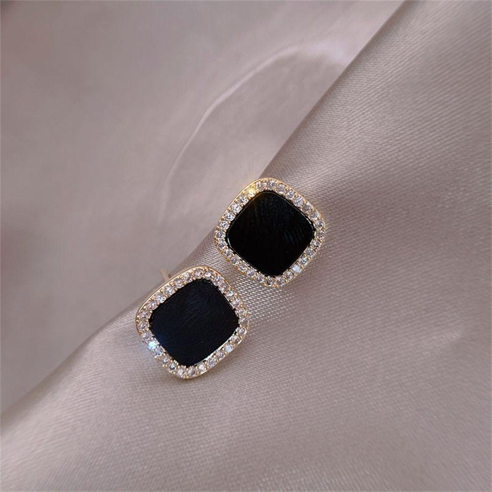 ROSE Trendy Geometric Earrings Luxury Stud Earrings Square Glaze Women Beautiful Fashion Jewelry Simple|Earring