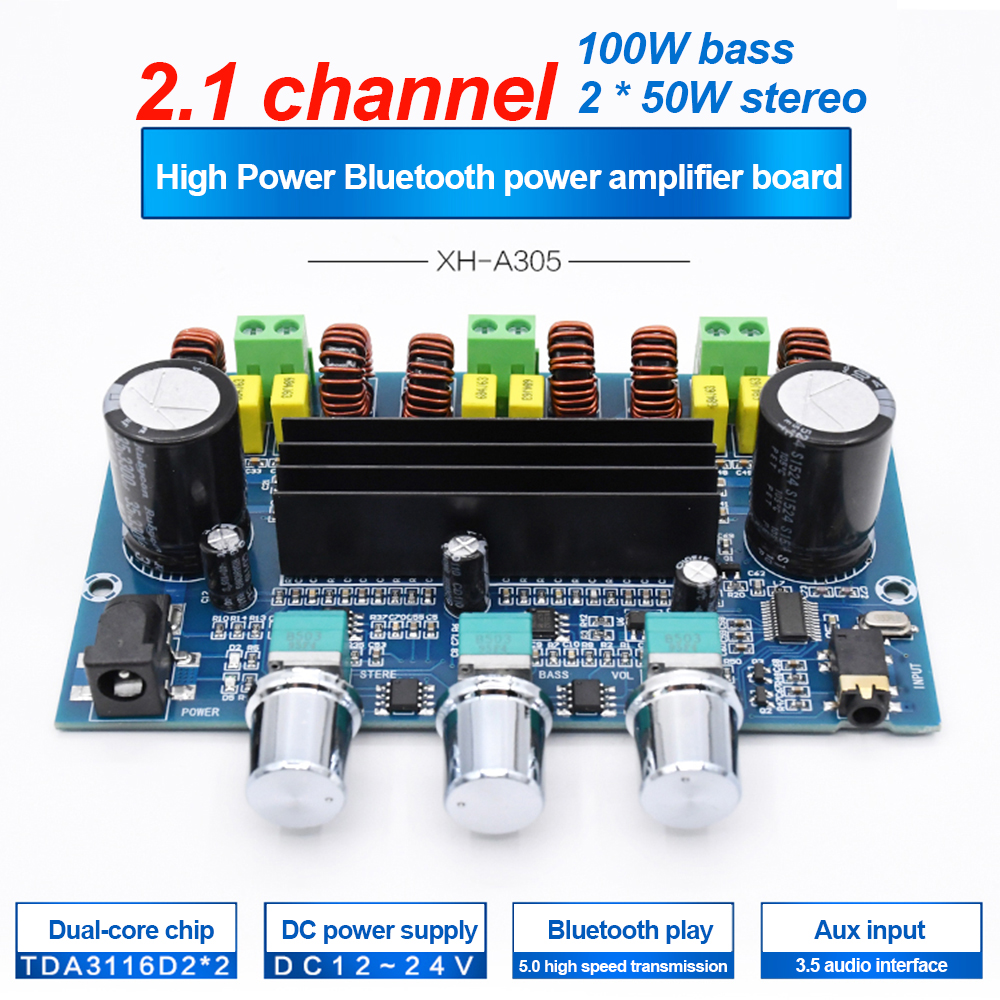 POWER CHANNEL Bảng Mạch Khuếch Đại Âm Thanh Kỹ Thuật Số Xh-A305 Bluetooth 5.0 Tpa3116D2 50wx2 + 100w 2.1