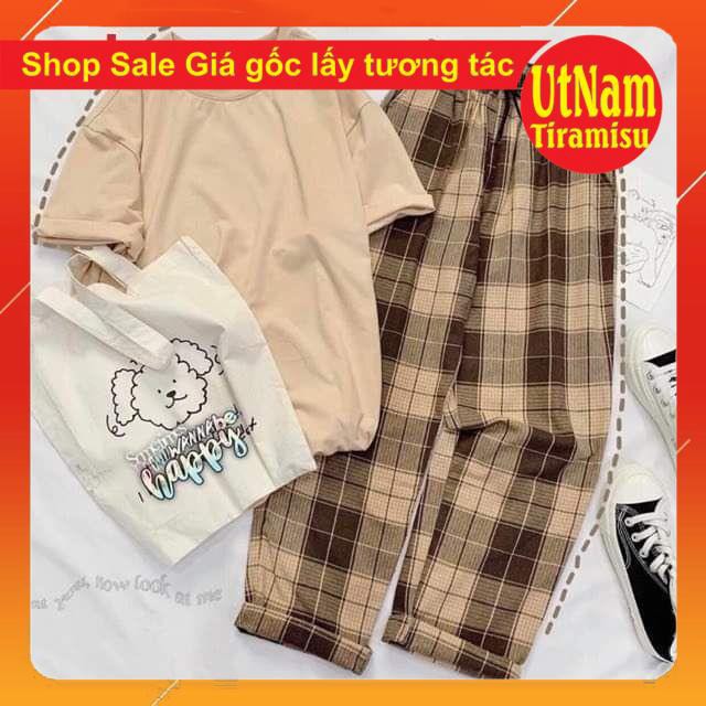 [ Mã FAMAYWA2 giảm 10K đơn 50K] Sét bộ nam nữ áo phông Trơn + quần kẻ❤ sét trang phục unisex giá rẻ | BigBuy360 - bigbuy360.vn