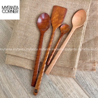 Bộ 4 thìa gỗ nhãn xuất Nhật, combo thìa nấu bếp cơ bản, muỗng gỗ