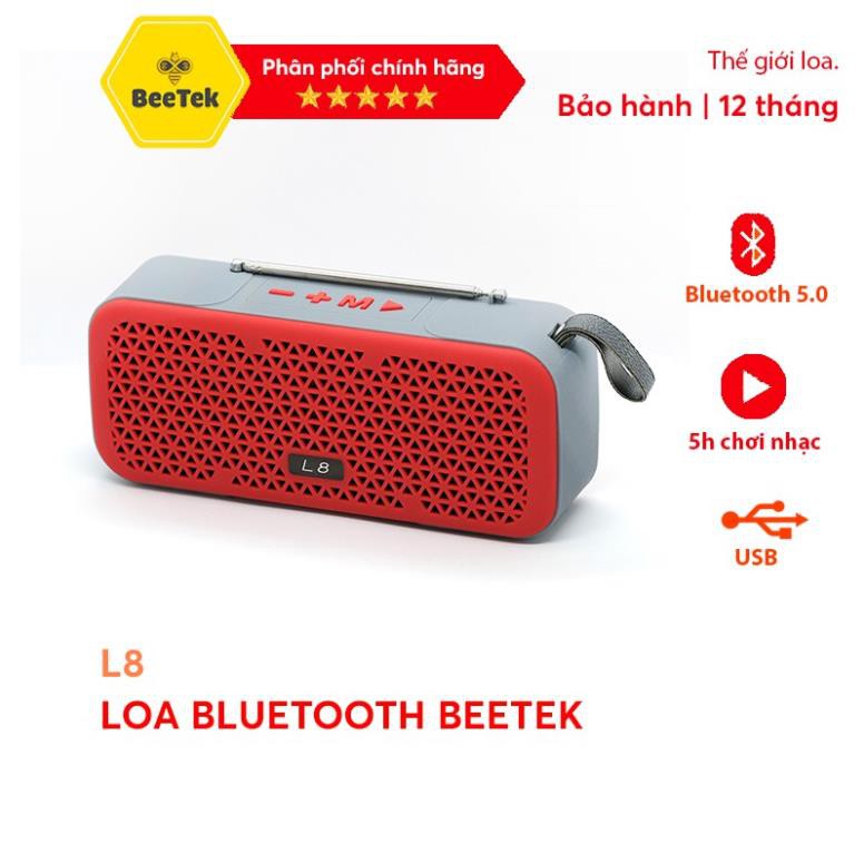 Loa Bluetooth Mini Beetek L8 Màu Đỏ-Đàm thoại, FM, Bluetooth 5.0 - 6h Phát nhạc BH 6 Tháng