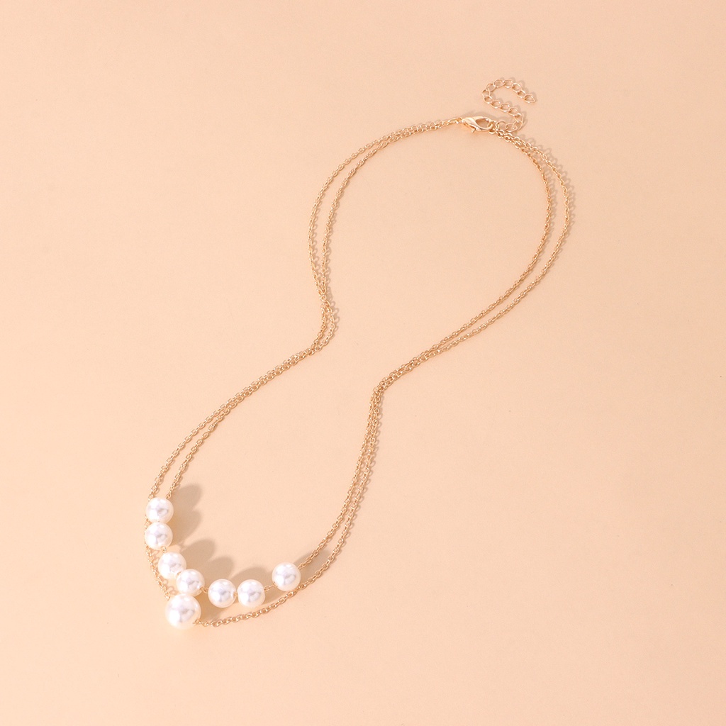 Vòng cổ Hai Lớp Bằng Kim Loại Mỏng Đính Ngọc Trai Thời Trang Phong Cách Hàn Quốc Dành Cho Nữ