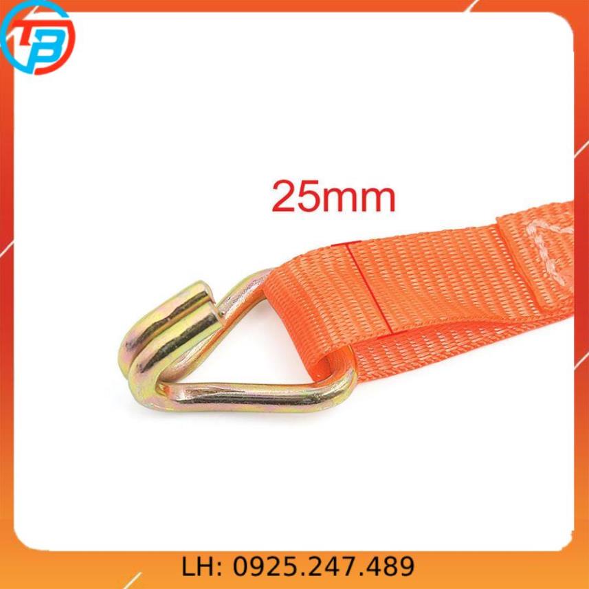 Dây cảo chằng hàng tăng đơ bản 25mm, Có Móc J, dài 1m-8m, tải trọng 1 tấn, chất liệu 100% Polyeter cường lực siêu bền