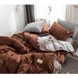 Bộ Chăn Ga Gối Cotton Tici Nâu phối Be ( cotton đũi cao cấp)