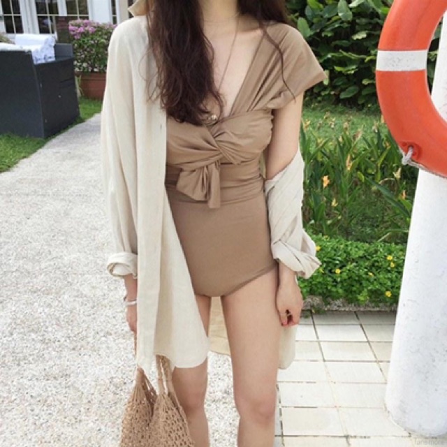 Kimstore_bikini : Đồ bơi 1 mảnh kèm - màu nâu tây