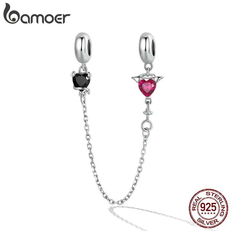 Mặt dây BAMOER bằng bạc 925 hình trái tim biểu tượng thiên thần và ác quỷ trang trí vòng tay/vòng cổ DIY