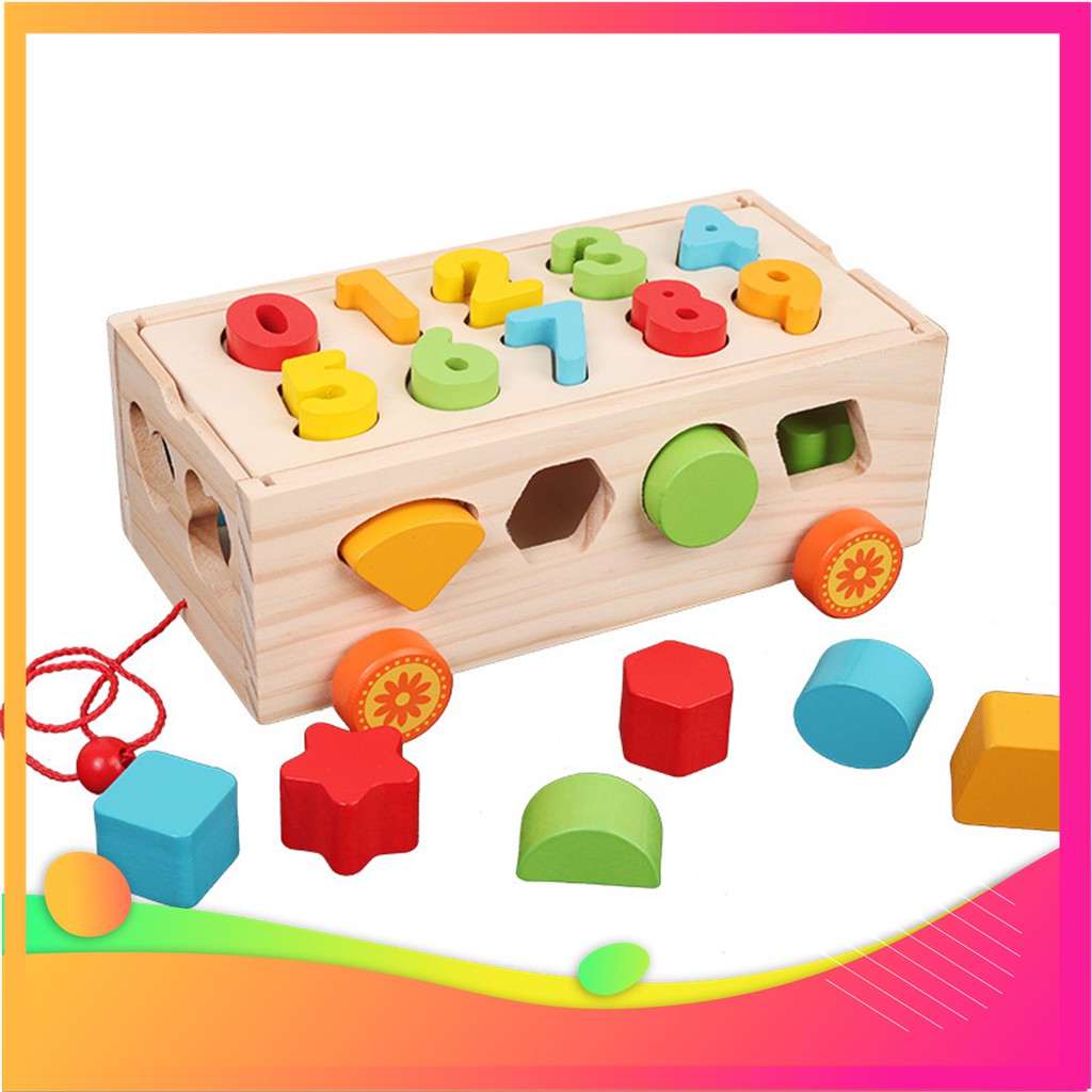 Xe Kéo Thả Hình Khối  [HCM-GIÁ SỈ]   Đồ Chơi Gỗ Montessori ,Màu Sắc Đẹp,Luyện Kỹ Năng Tay và Học Màu Sắc,Hình Khối