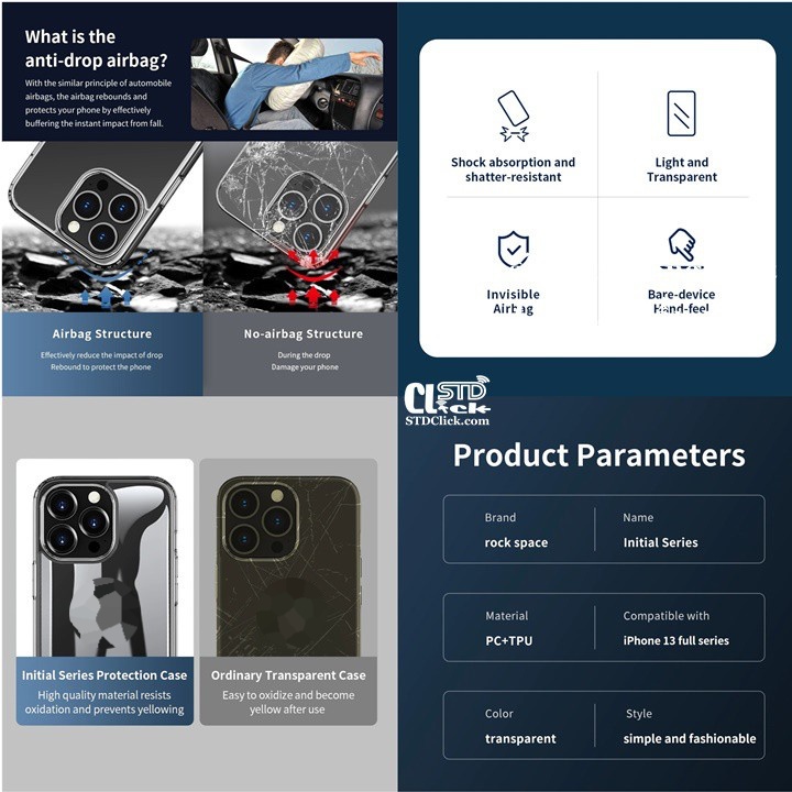 ỐP LƯNG IPHONE 13 PRO MAX - 13 PRO - 13 ROCK PURE LƯNG CỨNG TRONG VIỀN DẺO HÀNG CHUẨN