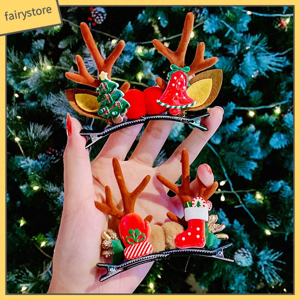 1 Cặp Kẹp Tóc Vải Hình Tuần Lộc Giáng Sinh Tinh Tế