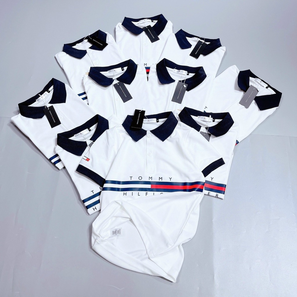 ÁO POLO CỔ BẺ TOMY TRẮNG CỔ ĐEN CHO NỮ