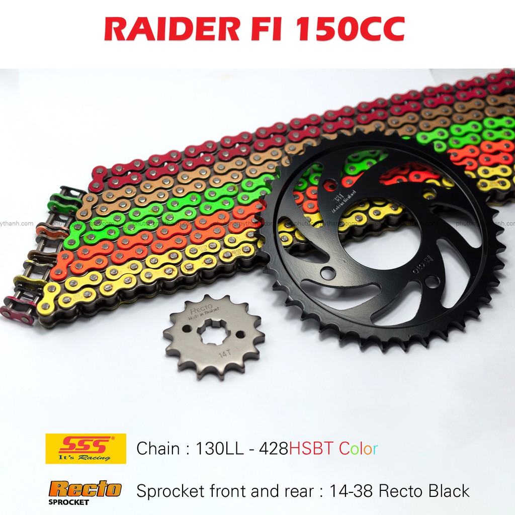 Nhông sên dĩa Raider FI 14-38 sên màu 10 ly , dĩa Recto