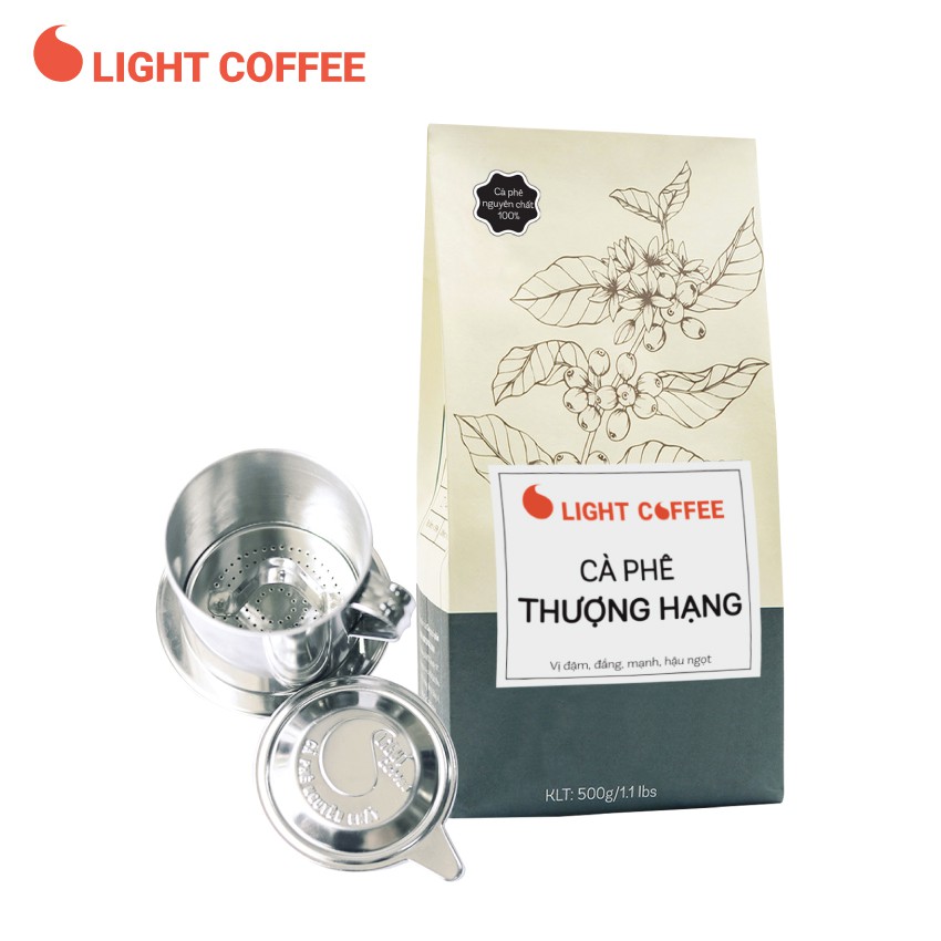 Combo phin pha cà phê inox cao cấp và cà phê bột Thượng hạng nguyên chất 100%  Light Coffee 500gr