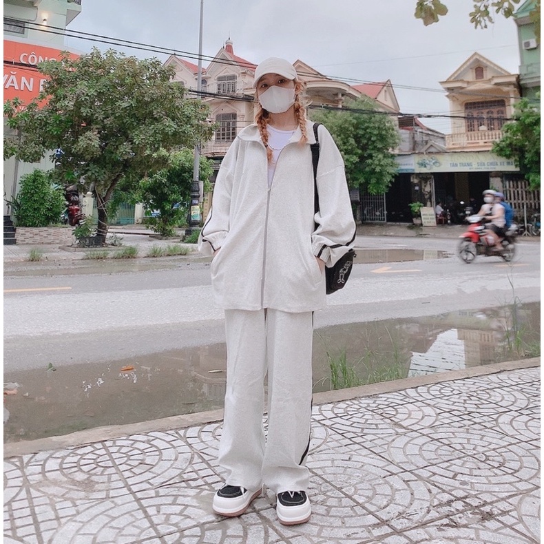 [ ẢNH THẬT ] SET ÁO KHOÁC + QUẦN ỐNG RỘNG XÁM THỂ THAO ULZZANG FORM RỘNG | BigBuy360 - bigbuy360.vn