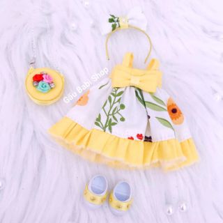 Set đầm, cài, túi, giày cho búp bê baboliy, holala, size 1/8 , 5inch, ob11