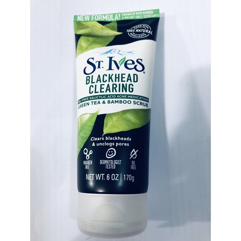 Sữa rửa mặt tẩy tế bào chết St.Ives blackhead clearing green tea & bamboo scrub dùng cho mặt và thân