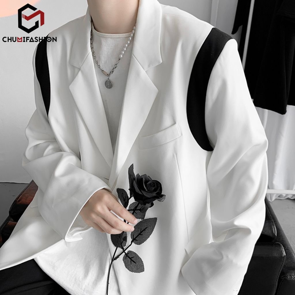 Áo Blazer Nam Form Rộng CHUMI Phối Màu Vạt Tròn Phong Cách Hàn Quốc AD011